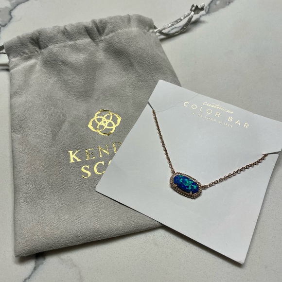 Kendra Scott Elisa Lux Necklace in Rose Gold with Royal Blue Kyocera Opal Stone - Picture 4 of 5